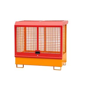 Gefahrstoff-Depot Typ GD-C BAUER, Stahl, L 1430 x B 820 x H 1390 mm, Zylinderschloss, Auffangvolumen 220 I, gelborange RAL 2000
