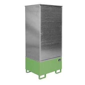 Gefahrstoffschrank BAUER GS-1, Stahlblech, unterfahrbar, für 1 x 200 l Fass, B 840 x T 690 x H 1930 mm, grün