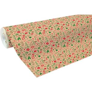 Geschenkpapier Clairefontaine Weihnachtsdekorationen, 1 Rolle mit L 50 m x B 700 mm, 1-seitig bedruckt, Kraftpapier, braun-rot