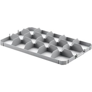 Gläsereinsatz Ringoplast, für Gläser- & Eurokästen, 3 x 5, oben, lebensmittelecht, stapelbar, B 365 x H 55 mm, Kunststoff, hellgrau