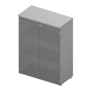 Glastürenschrank ARLON OFFICE, 3 Ordnerhöhen, Glastüren ohne Rahmen, B 900 x T 450 x H 1232 mm, lichtgrau/alu