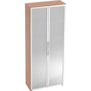 Glastürenschrank TARA, 5 Ordnerhöhen, B 800 x T 346 x H 1880 mm, Nussbaum-Dekor