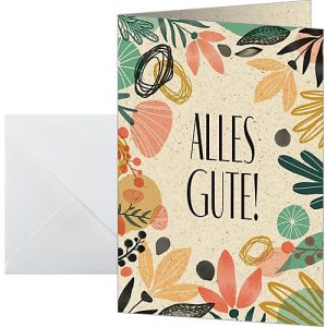Glückwunschkarten ‚Colorful plants‘, FSC Graskarton, DIN A6, 240 g, 10 Stück, inkl. 10 Umschläge