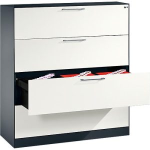 Hängeregistraturschrank ASISTO C 3000, 4 Schubladen, 3-bahnig, B 1200 mm, anthrazit/weiß