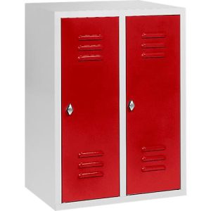 Halbhoher Kleiderspind, 2 Abteile, 300 mm, Drehriegelverschluss, lichtgrau/feuerrot