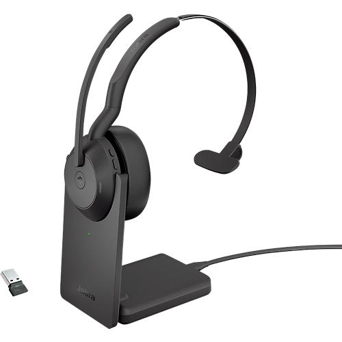 Headset Jabra Evolve2 55 link380a Mono, mit Ladestation, Reichweite bis 30 m, bis 10 h, MS-Teams optimiert, schwarz