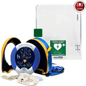 HeartSine SAM350P Defibrillator, AED, für den Innenbereich, mit manueller Schockabgabe, mit Alarm, 4 Jahre Allgefahren-Zusatzversicherung, im Acrylglaswandkasten