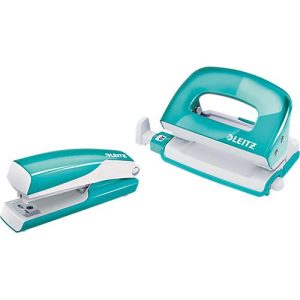 Heftgerät + Locher WOW 5561 SET, eisblau