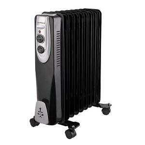 Heizgerät Gutfels HR 32009 sw, 800/1200/2000 W, 3 Stufen, 9 Rippen, Tragegriff, Thermostat, Transportrollen, B 410 x T 230 x H 540 mm, schwarz