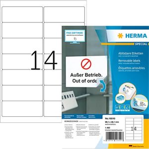 Herma Adressetiketten Special Nr. 10310, 99,1 x 38,1 mm, selbstklebend, ablösbar, bedruckbar, weiß, 1400 Stück auf 100 Blatt