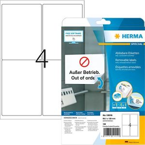 Herma Etiketten Nr. 10019, 99,1 x 139 mm, ablösbar, selbstklebend, blickdicht, Papier, weiß, 100 Stück