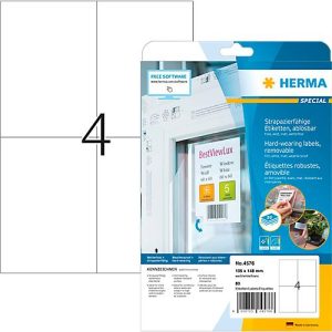 Herma Folienetiketten Special Nr. 4576, 105 x 148 mm, wetterfest, bedruckbar, matt, 80 Stück auf 20 Blatt