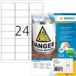 Herma Folienetiketten Special Nr. 9537, 63,5 x 33,9 mm, wetterfest, abwaschbar, selbstklebend, schmutzabweisend, weiß, 960 Stück