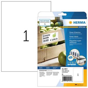 Herma Power-Etiketten Nr. 10911, 210 x 297 mm, selbstklebend, extrem stark haftend, Papier, weiß, 25 Stück