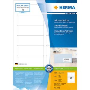 Herma Premium-Adressetiketten Nr. 4479 auf DIN A4-Blättern, 1600 Etiketten, 100 Bogen