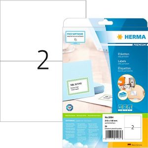 Herma Premium-Adressetiketten Nr. 5064, 210 x 148 mm, selbstklebend, permanenthaftend, bedruckbar, Papier, weiß, 50 Stück auf 25 Blatt