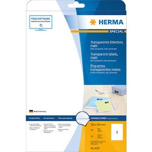 Herma transparente matte Folien-Etiketten auf A4-Blättern, 25 Etiketten, 25 Bogen