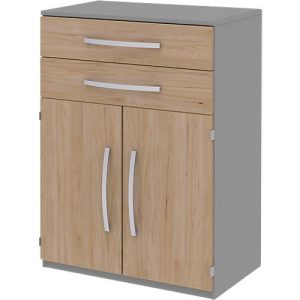 Highboard BARI, 3 OH, 2 Schubkästen, 2 Türen, 1 Boden, B 819 x T 430 x H 1117 mm, Eiche-Dekor/mittelgrau