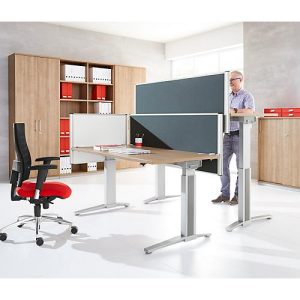 Hinter-Tischtrennwand Schallschutz System 40, höhenverstellbar, B 800-1800 x H 600 mm, grau