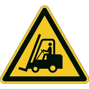 Hinweisschild Durable, dreieckig, für den Innenbereich, Motiv „Warnung vor Flurförderzeugen“, EN ISO 7010, selbstklebend, schwarz-gelb, 1 Stück
