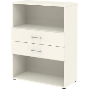 Home Office Kombiregal TEMPIO, aus Holz, 2 Einschübe, 3 OH, B 800 x T 340 x H 1070 mm, weiß/weiß