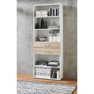 Home Office Kombiregal TEMPIO, aus Holz, 2 Einschübe, 6 OH, B 800 x T 330 x H 2130 mm, weiß/Sonoma Eiche