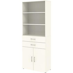 Home Office Kombischrank TEMPIO, aus Holz, 2 Türen, 2 Einschübe, 6 OH, B 800 x T 340 x H 2130 mm, weiß/weiß