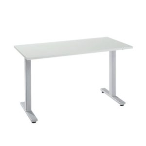 Home Office Schreibtisch Start Off, Rechteck, T-Fuß, B 1300 x T 650 x H 735 mm, lichtgrau/weißaluminium