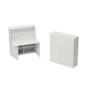 Homeoffice Sekretär, Tischplatte B 1200 x H 600 mm, Kabeldurchlässe/Systemschiene/Klappfach, B 1200 x T 380 x H 1320 mm, Holz, weiß