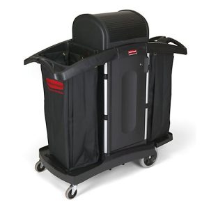 Hotelwagen Rubbermaid®, kompakt, bis 257 l, abschließbarer Schrank & abnehmbare Plattformen, Staubsaugerhalterung & Haken, Schiebegriffe, Laufrollen