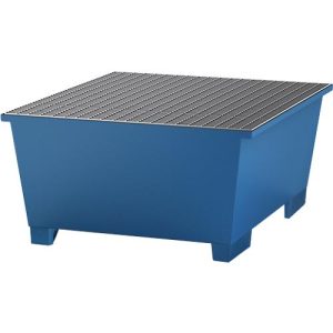 IBC-Station, Stahl, mit Gitterrost u. Staplerschuhen, 1000 l Auffangvolumen, B 1350 x T 1650 x H 710 mm, lackiert