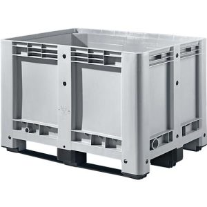 Industriebox, Euronorm, Volumen 470 l, bis 450 kg, stapelbar, mit 3 Kufen, geschlossen, L 1200 x B 800 x H 780 mm, Polyethylen, grau