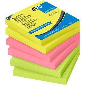inFO Power Notes Haftnotizen, 75 x 75 mm, 80 Blatt pro Block, 6 Blöcke, 3 Farben