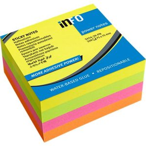 inFO Power Notes Haftnotizwürfel, 75 x 75 mm, 320 Blatt, blanko, 3 Farben