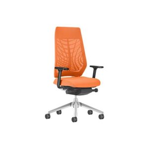 Interstuhl Bürostuhl JOYCE is3, Synchronmechanik, Armlehnen, FlexGrid-Lordosenstütze, Netzrücken, Flachsitz, hellgrau/orange