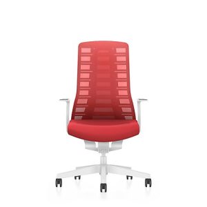 Interstuhl Bürostuhl PUREis3, feste Armlehnen, 3D-Auto-Synchronmechanik, Muldensitz, Netzrücken, feuerrot/weiß