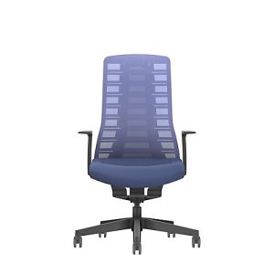 Interstuhl Bürostuhl PUREis3, feste Armlehnen, 3D-Auto-Synchronmechanik, Muldensitz, Netzrücken, kobaltblau/schwarz