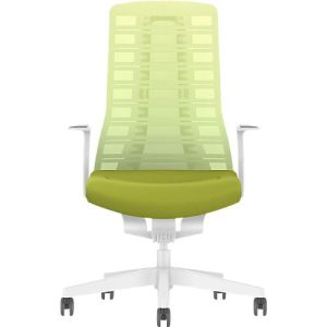 Interstuhl Bürostuhl PUREis3, feste Armlehnen, 3D-Auto-Synchronmechanik, Muldensitz, Netzrücken, maigrün/weiß
