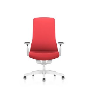 Interstuhl Bürostuhl PUREis3, verstellbare Armlehnen, 3D-Auto-Synchronmechanik, Muldensitz, Polster-Netzrücken, feuerrot/weiß