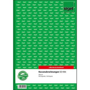 Kassenabrechnung Sigel SD006, selbstdurchschreibend, DIN A4, 2 x 40 Blatt