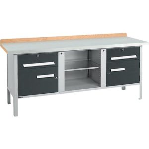 Kastenwerkbank Schäfer Shop Select PW 200-0, ESD, Buche Multiplexplatte, mit Stahlabdeckung, bis 750 kg, B 2000 x T 700 x H 840 mm, Anthrazit
