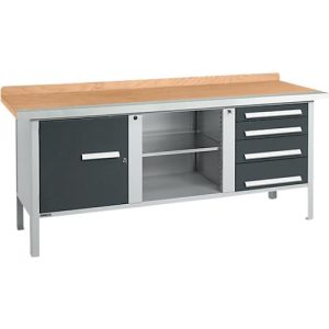 Kastenwerkbank Schäfer Shop Select PW 200-1, Buche Multiplexplatte, mit Stahlkante, bis 750 kg, B 2000 x T 700 x H 840 mm, Anthrazit
