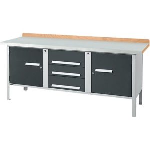 Kastenwerkbank Schäfer Shop Select PW 200-4, ESD, Buche Multiplexplatte, mit Stahlabdeckung, bis 750 kg, B 2000 x T 700 x H 840 mm, Anthrazit