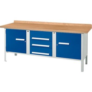 Kastenwerkbank Schäfer Shop Select PW 200-4, mitteldichte Faserplatte (MDF), bis 750 kg, B 2000 x T 680 x H 838 mm, Enzianblau