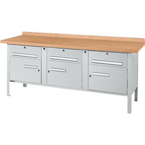 Kastenwerkbank Schäfer Shop Select PW 200-5, Buche Multiplexplatte, bis 750 kg, B 2000 x T 700 x H 840 mm, Weißaluminium