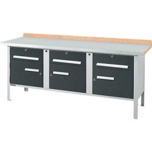 Kastenwerkbank Schäfer Shop Select PW 200-5, ESD, Buche Multiplexplatte, mit Stahlabdeckung, bis 750 kg, B 2000 x T 700 x H 840 mm, Anthrazit