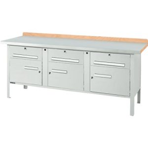 Kastenwerkbank Schäfer Shop Select PW 200-5, ESD, Buche Multiplexplatte, mit Stahlabdeckung, bis 750 kg, B 2000 x T 700 x H 840 mm, Lichtgrau