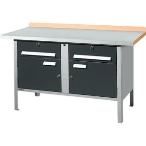 Kastenwerkbank Schäfer Shop Select PWi 150-0, ESD, Buche Multiplexplatte, mit Stahlabdeckung, bis 750 kg, B 1500 x T 700 x H 840 mm, Anthrazit