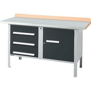 Kastenwerkbank Schäfer Shop Select PWi 150-4, ESD, Buche Multiplexplatte, mit Stahlabdeckung, bis 750 kg, B 1500 x T 700 x H 840 mm, Anthrazit