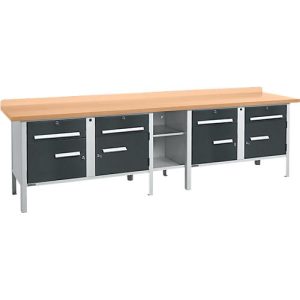 Kastenwerkbank Schäfer Shop Select PWi 300-0, mitteldichte Faserplatte (MDF), bis 750 kg, B 3000 x T 680 x H 838 mm, Anthrazit